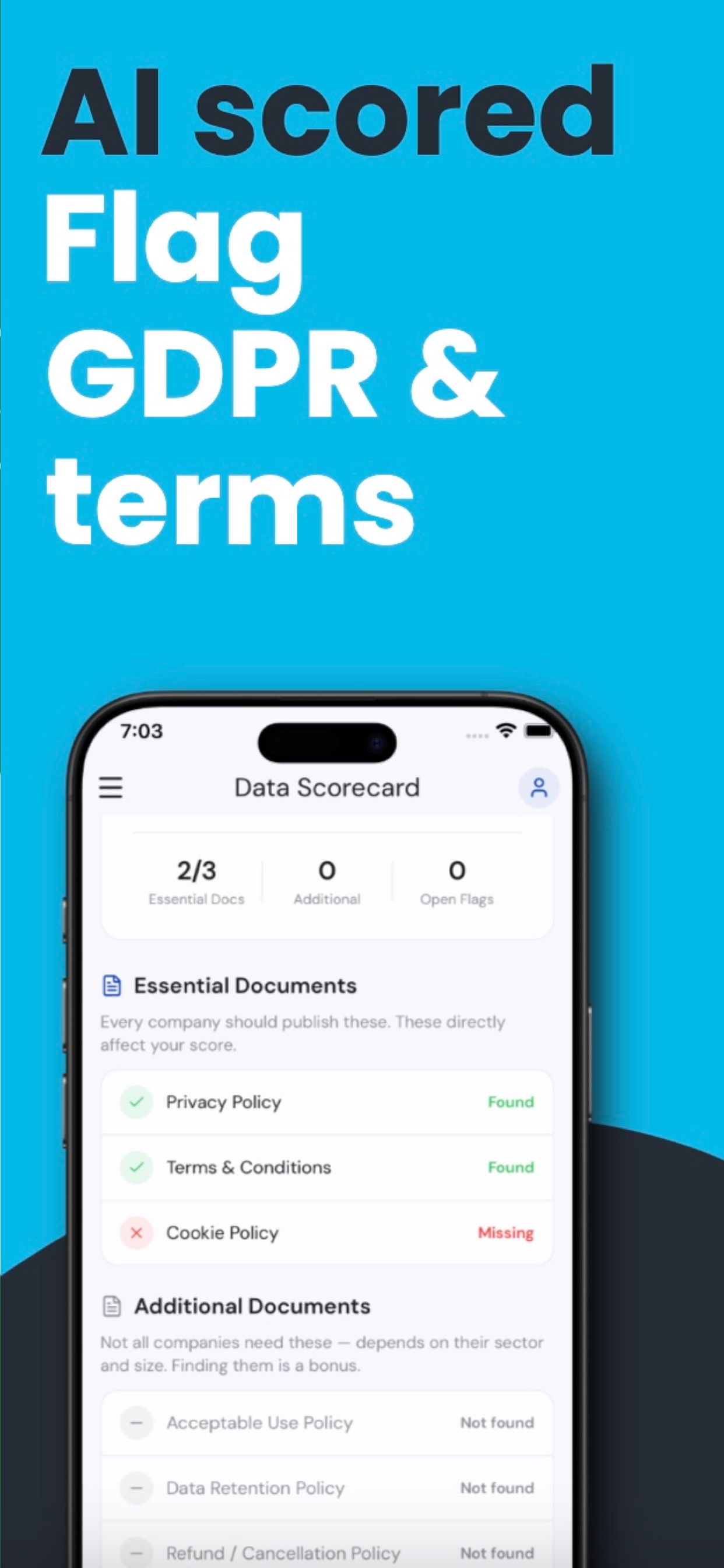 Data scorecard screen